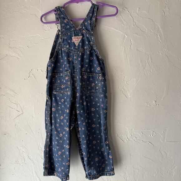 OshKosh B'gosh Y2k Overalls Girls 24 Mo Blue Floral Denim Butterfly Embroidered - Picture 4 of 7